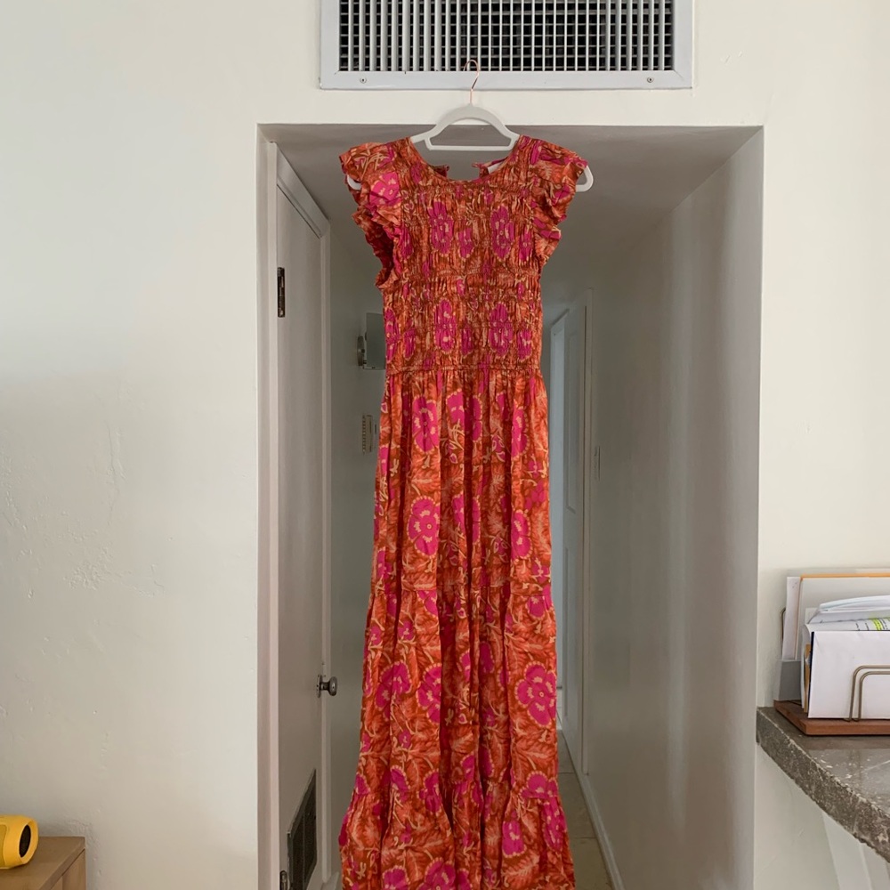 Vibrant Orange and Pink Maxi Dress